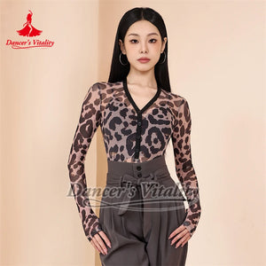 Women's Pink Ribbed Long Sleeve V-Neck Bodysuit with Thumbholes, Latin Ballroom Dance