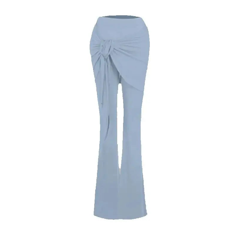 Dancewear Set Women's Light Blue & Peach Floral Halter Crop Top with Draped Wide-Leg Pants Latin Ballroom