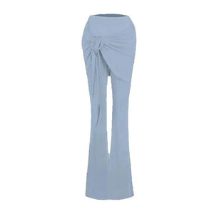 Dancewear Set Women's Light Blue & Peach Floral Halter Crop Top with Draped Wide-Leg Pants Latin Ballroom