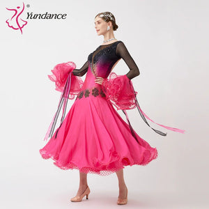 Women's Standard Ballroom Waltz Dress With Rhinestone Accents Multicolor For Competition Performance