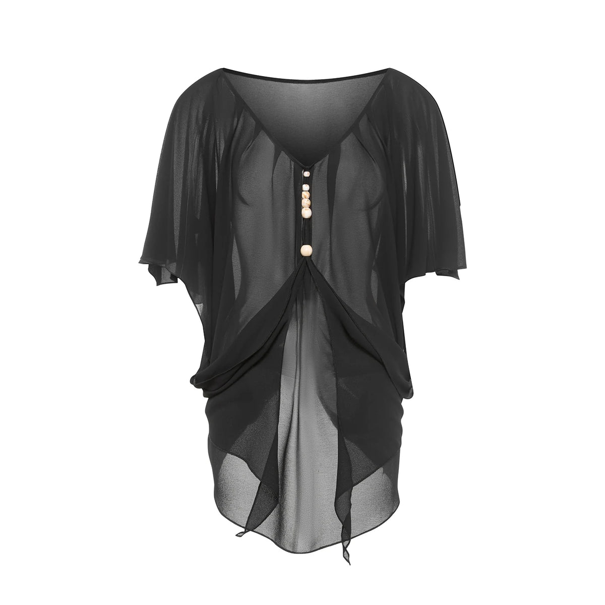 Women's Black Chiffon Batwing Sleeve Top with Leopard Print Fringe Latin Dance Skirt