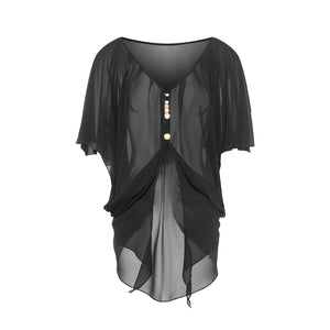 Women's Black Chiffon Batwing Sleeve Top with Leopard Print Fringe Latin Dance Skirt