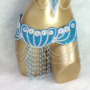 Belly Dance Hip Scarf, Women's Multi-Color Sequin & Bead Fringe Hip Scarf, Tribal Fusion Dance Costume Accessory