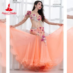 Professional Custom Made Belly Dance Performance Service Women 2018 New Sexy Fashion Suit Luxury Bra+Sexy Long Skirt 2pcs