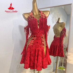 Latin Ballroom Dance Dress With Tassel Fringe Customizable For Adults And Kids Competition Or Performance