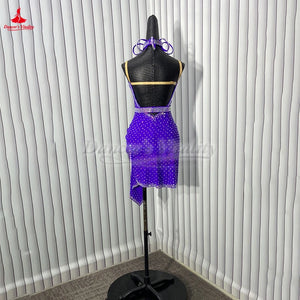 Latin Ballroom Dress Customizable With AB Rhinestones Sleeveless Purple For Kids And Adults Competition