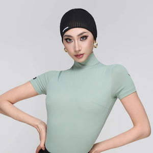 Women's White, Light Green, Black, and Gray Short Sleeve Mock Neck Dance Top with Flared Dance Pants