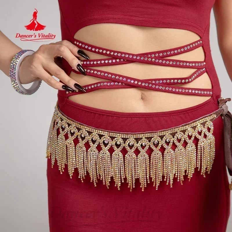 Belly Dance Dress Women Teal Short Sleeve Cut-Out Rhinestone Slit Mermaid Maxi Skirt with Hip Scarf