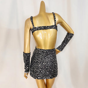 Women's Black Sequin Fringe Cutout Mini Dress Belly Dance Costume