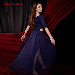 Women's Red Sequin Velvet Cutout Ruched Slit Belly Dance Dress with Flowing Scarf