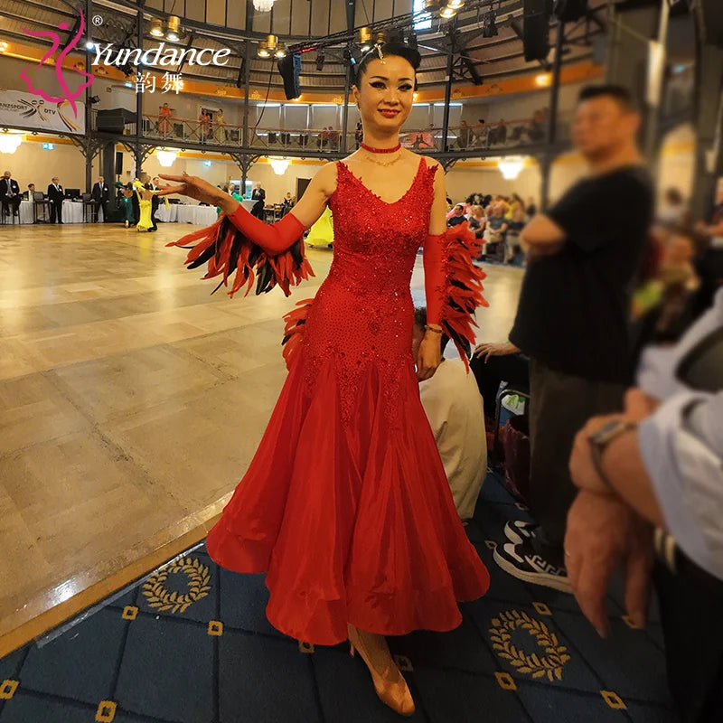 Women's Standard Ballroom Waltz Competition Dress With Rhinestones Multicolor For Performance