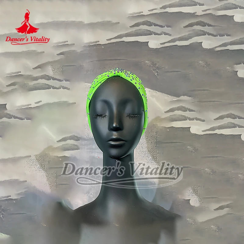 Dance Headband Women's Fluorescent Yellow Rhinestone Knot Turban Headband for Latin Ballroom Dance