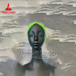 Dance Headband Women's Fluorescent Yellow Rhinestone Knot Turban Headband for Latin Ballroom Dance