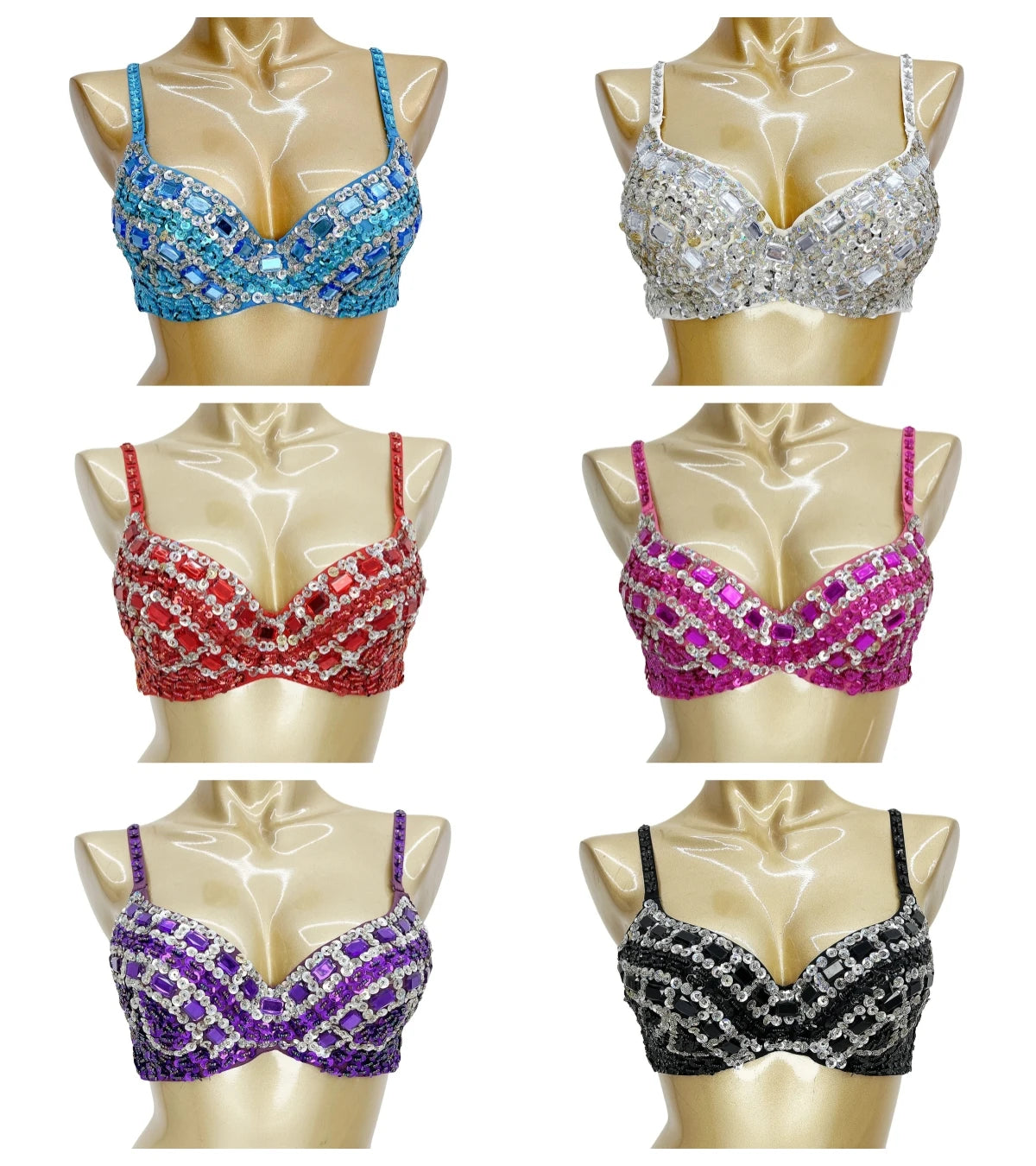 Belly Dance Bra, Women's Red Bejeweled Sequin Embellished Rhinestone Costume Top, Belly Dancing