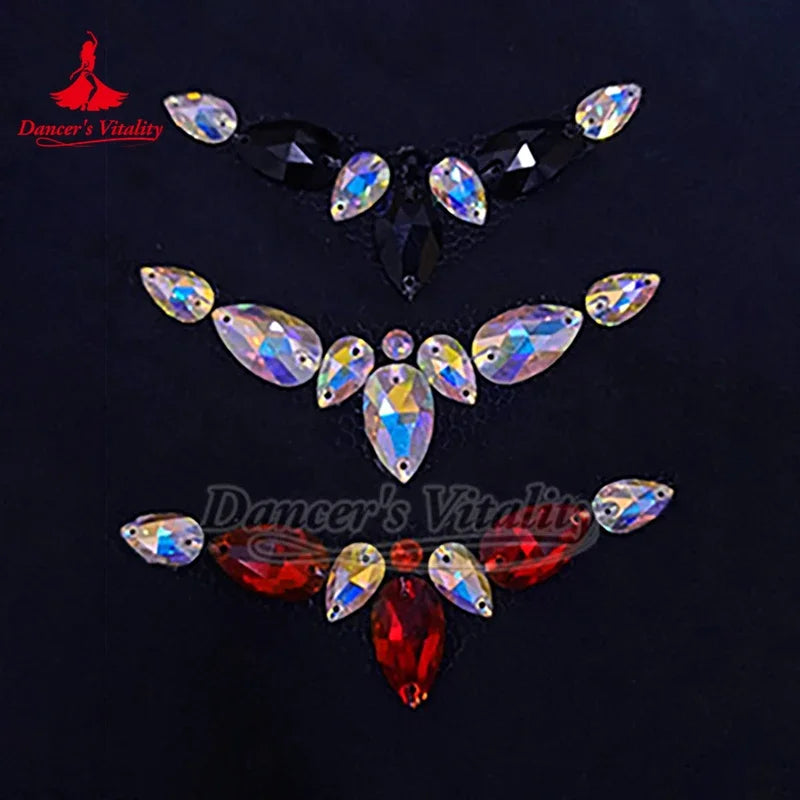 Rhinestone Applique, Unisex, AB Color, Teardrop & Round Sew-on Crystals, Dance Costume Embellishment