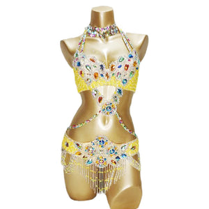 Women's Blue Embellished Halter Neck Sequin & Beaded Belly Dance Costume