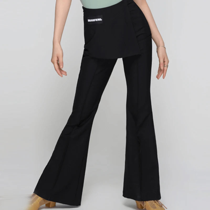 Women's White, Light Green, Black, and Gray Short Sleeve Mock Neck Dance Top with Flared Dance Pants
