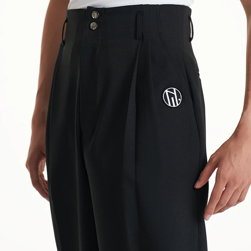 Men's Black and Brown High-Waisted Pleated Ballroom Dance Trousers