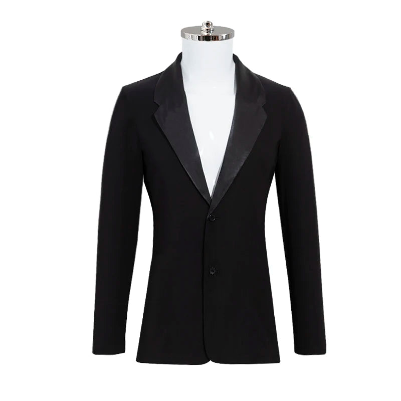 Men's Black Satin Lapel Ballroom Dance Jacket - Modern Fit