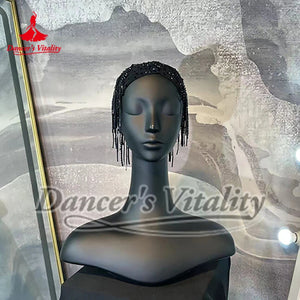 Dance Headband, Women's Black Sequin Fringe Headpiece, Latin Dance