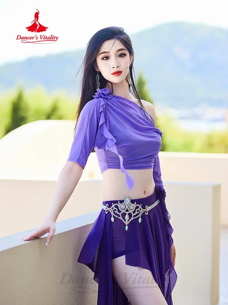 Belly Dance Costume, Women's Purple Chiffon Hip Scarf with Rhinestone Embellishments, Dance Skirt