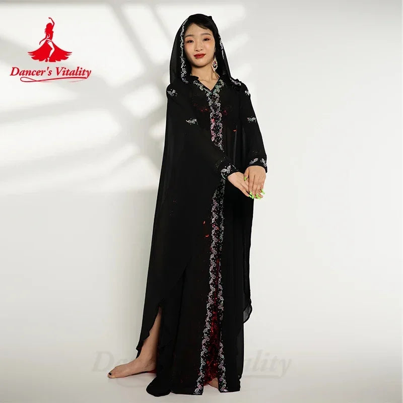 Women's Belly Dance Hooded Loose-Fit Robe With AB Rhinestones For Adult Competition