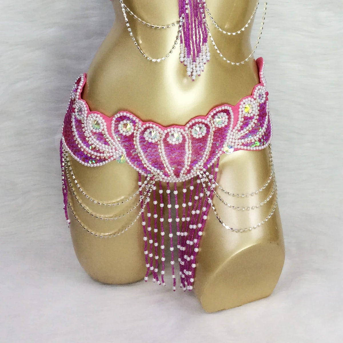 Belly Dance Hip Scarf, Women's Multi-Color Sequin & Bead Fringe Hip Scarf, Tribal Fusion Dance Costume Accessory