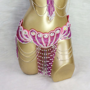 Belly Dance Hip Scarf, Women's Multi-Color Sequin & Bead Fringe Hip Scarf, Tribal Fusion Dance Costume Accessory