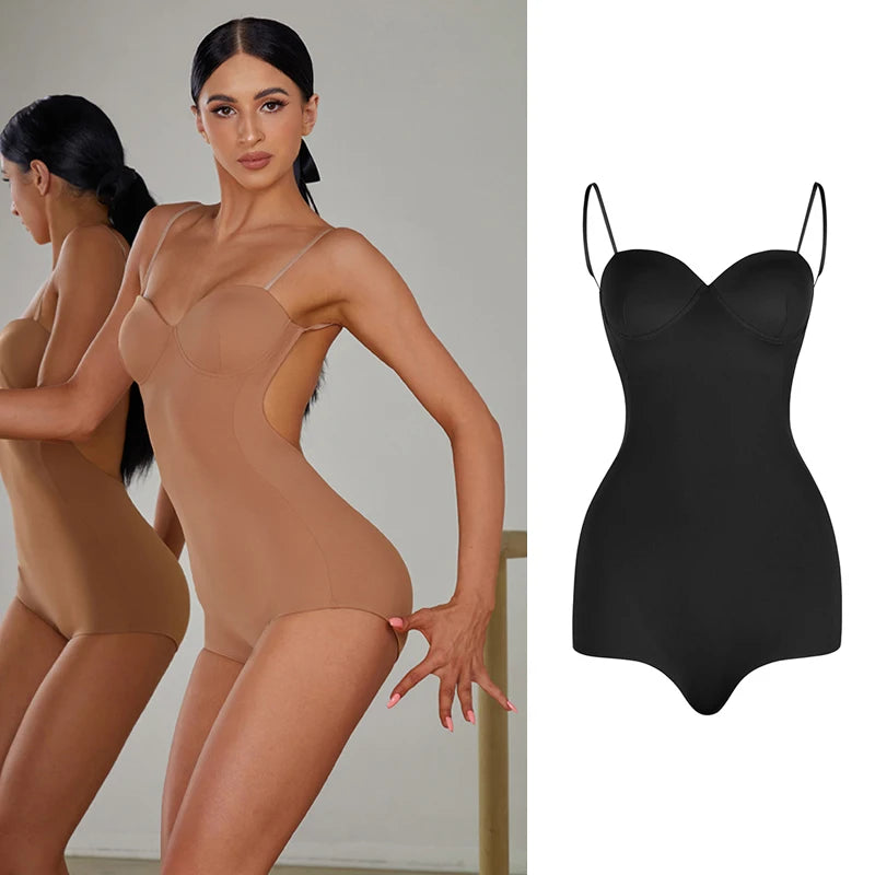 Women's Nude Backless Sweetheart Neck Bodysuit Leotard with Clear Straps for Dance