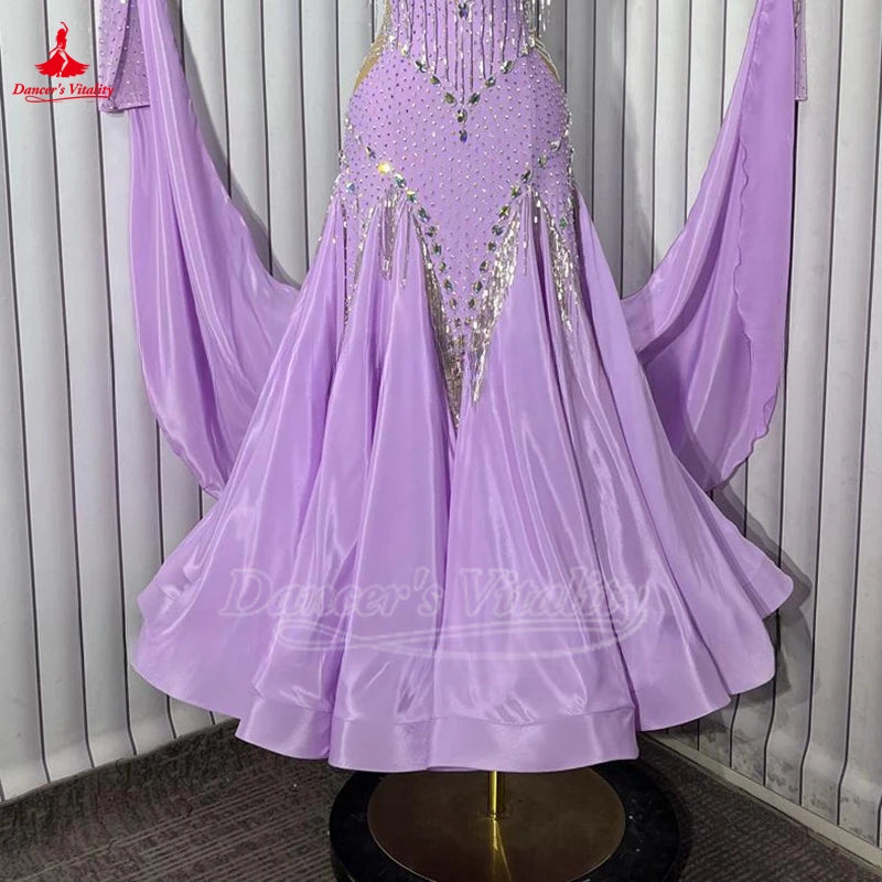 Women's Ballroom Dance Dress Sleeveless Backless Lavender Full Swing For Waltz Foxtrot Competition