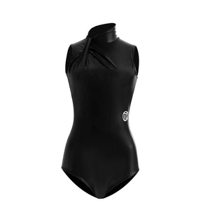 Women's Black & Leopard Print Sleeveless Mock Neck Bodysuit & Ruffled Skirt Latin Dancewear