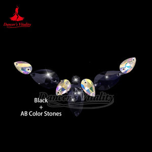 Rhinestone Applique, Unisex, AB Color, Teardrop & Round Sew-on Crystals, Dance Costume Embellishment