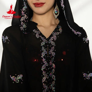 Women's Belly Dance Hooded Loose-Fit Robe With AB Rhinestones For Adult Competition