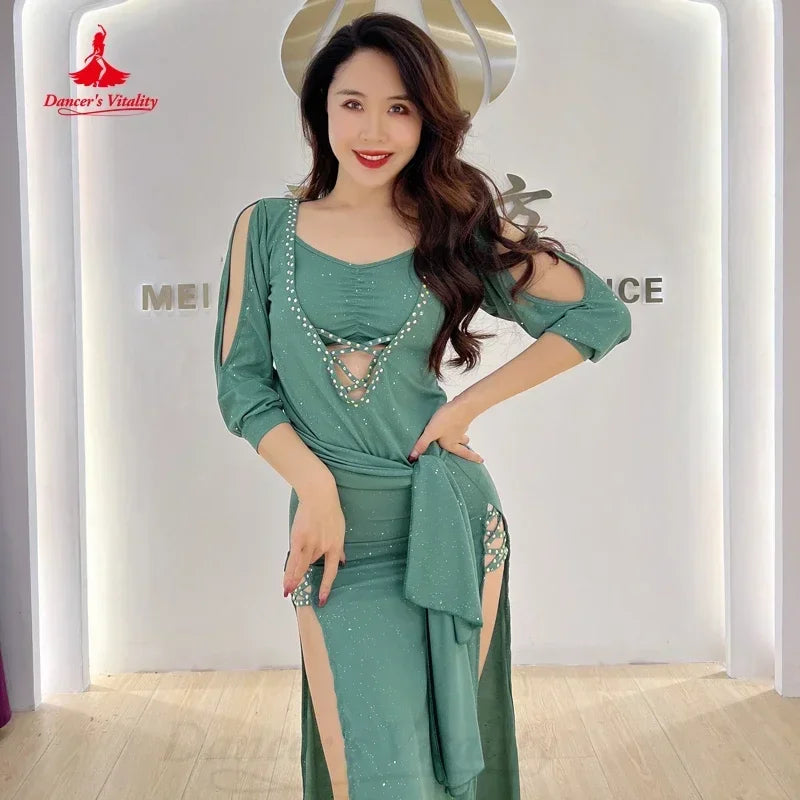 Women's Belly Dance Costume Set Shaabi Saidi Style Long-Sleeve Robe With Belt For Stage Performance