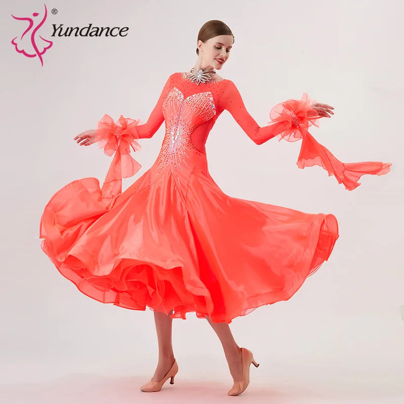 Women's Standard Ballroom Waltz Dress With Rhinestones Multi-Color For Competition