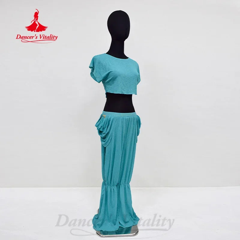 Children's Belly Dance Practice Set With Short-Sleeve Top And Pants, 2-Piece