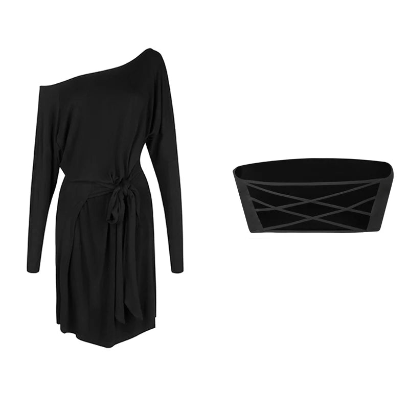 Dance Dress Women's Off Shoulder Batwing Sleeve Tie-Waist Ballroom Latin Practice Top