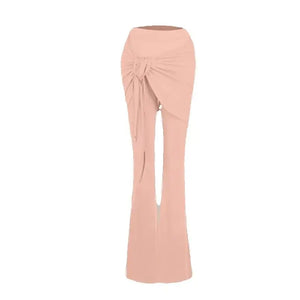 Dancewear Set Women's Light Blue & Peach Floral Halter Crop Top with Draped Wide-Leg Pants Latin Ballroom