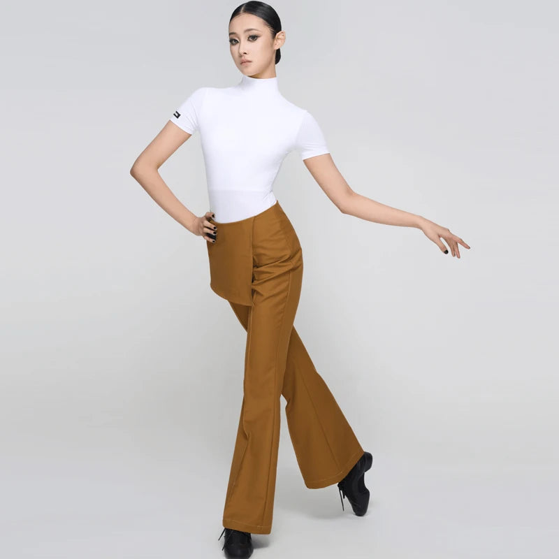 Women's White, Light Green, Black, and Gray Short Sleeve Mock Neck Dance Top with Flared Dance Pants