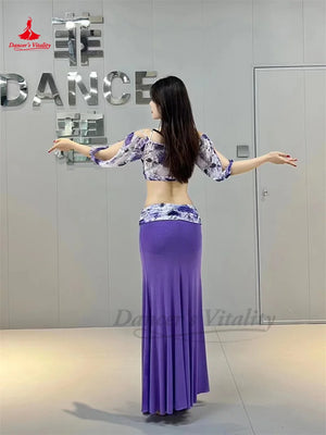 Women's Pink Floral Crop Top & Slit Skirt Belly Dance Costume