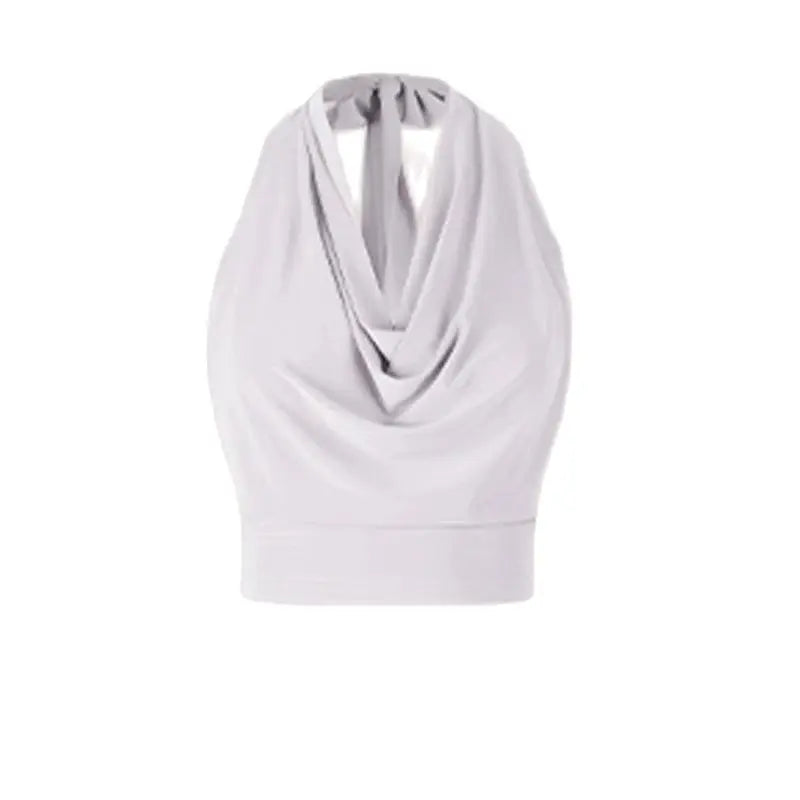 Women's White Halter Neck Draped Cowl Neck High Slit Ruched Maxi Dress for Latin Dance