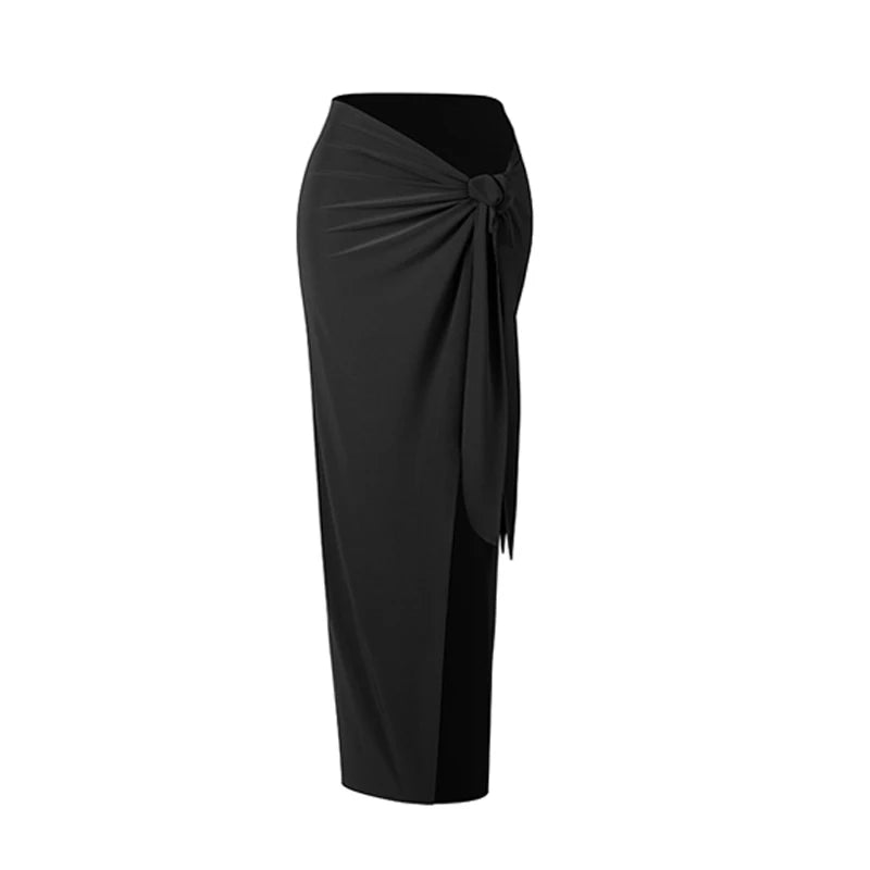 Women's Halter Neck Ruched Two-Piece Set with High Slit Skirt, Red, Black, White, Latin Dance