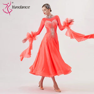 Women's Standard Ballroom Waltz Dress With Rhinestones Multi-Color For Competition