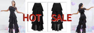 Women's Black Ruffled Mesh Long Sleeve Latin Ballroom Dance Top & Pants Set