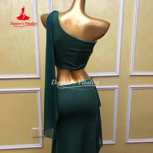 BellyDance Practice Suit Women Customized Sexy Off Shoulder Top+Split Long Skirt 2pcs Oriental Dance Professional Training Set