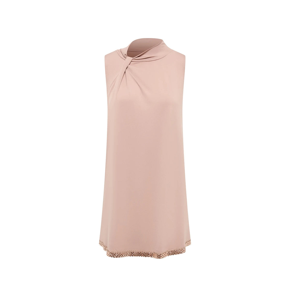 Women's Nude Sleeveless High-Neck Ruffled Fringe Latin Dance Dress