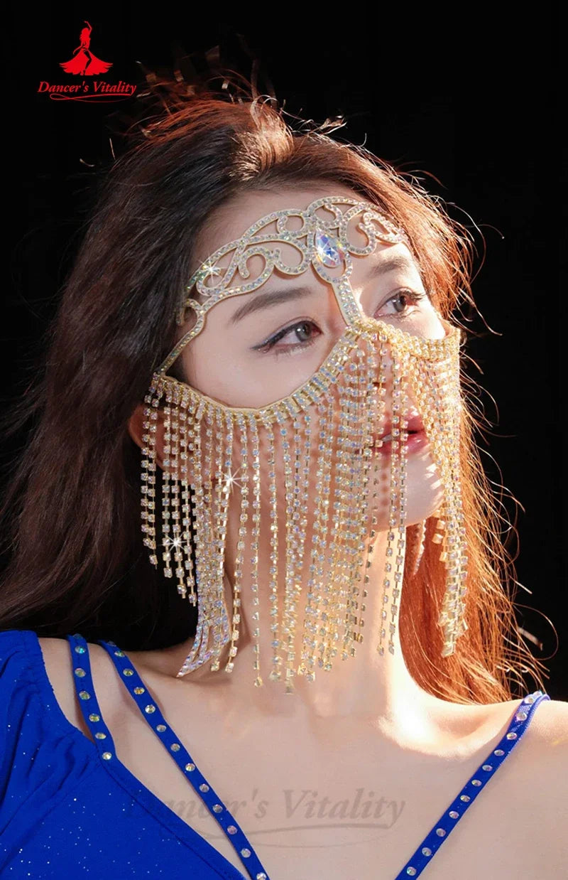 Women's Belly Dance Face Veil With Metal Diamond Chain For Adult Competition Performance