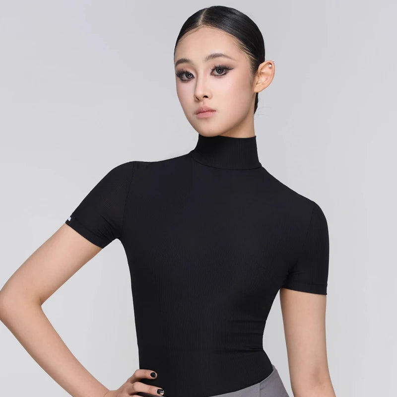 Women's White, Light Green, Black, and Gray Short Sleeve Mock Neck Dance Top with Flared Dance Pants