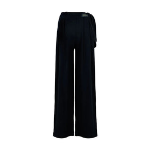 Dance Pants Women's Black High-Waisted Wide Leg Tie-Waist Ballroom Latin Dance Trousers