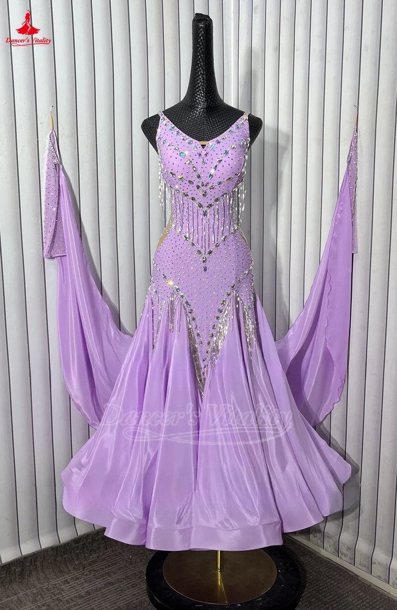 Women's Ballroom Dance Dress Sleeveless Backless Lavender Full Swing For Waltz Foxtrot Competition